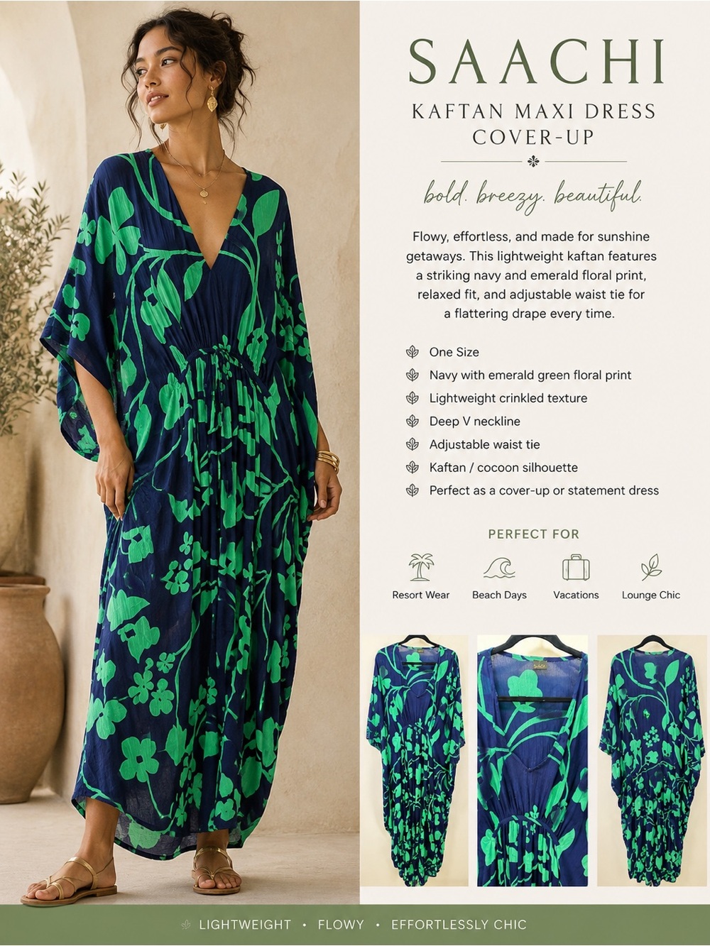 SACHI Navy with Teal Floral Wrap-Style Maxi Dress Size XL